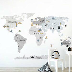 Wereldkaart muurstickers S - 90 x 60 cm - educatief