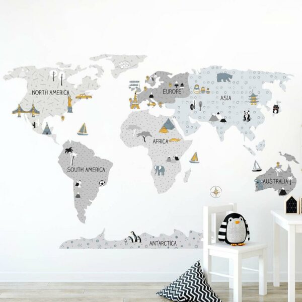 Wereldkaart muurstickers S - 90 x 60 cm - educatief