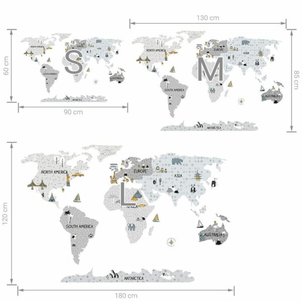 Wereldkaart muurstickers S - 90 x 60 cm - educatief - Afbeelding 5