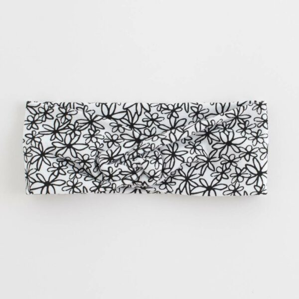 Hoofdband - Zwart-wit bloemenpatroon - Knoop aan de voorkant