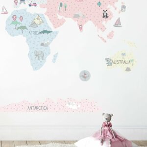 Wereldkaart muurstickers roze 150 x 100 cm Kinderkamer