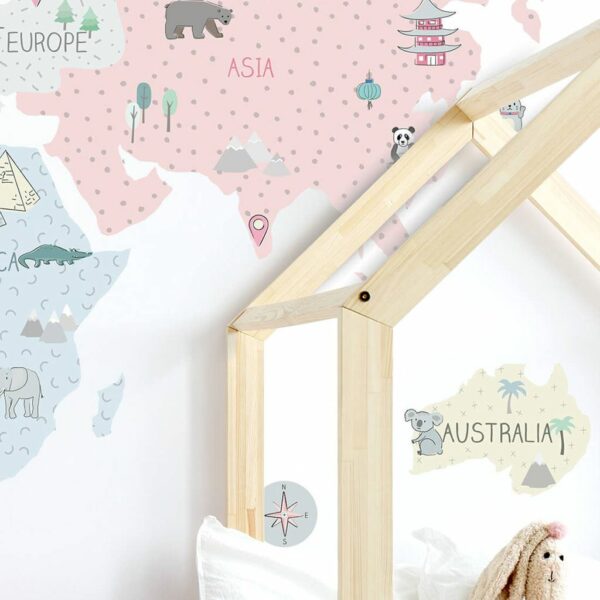 Wereldkaart muurstickers roze 150 x 100 cm Kinderkamer - Afbeelding 2
