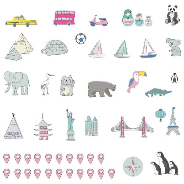 Wereldkaart muurstickers roze 150 x 100 cm Kinderkamer - Afbeelding 3