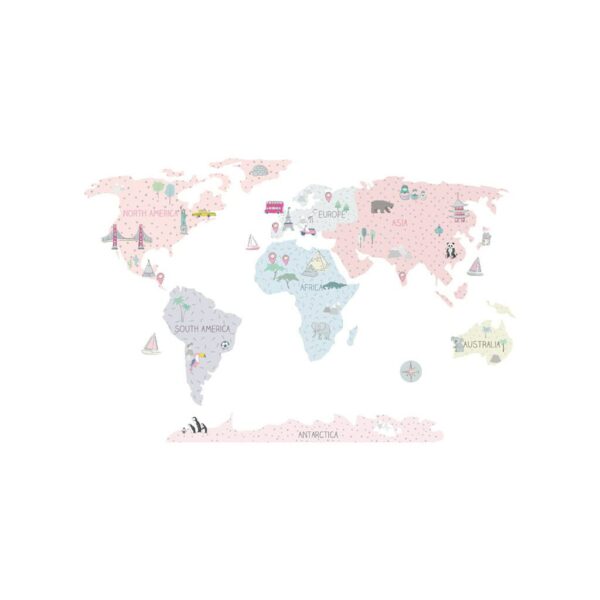 Wereldkaart muurstickers roze 150 x 100 cm Kinderkamer - Afbeelding 4