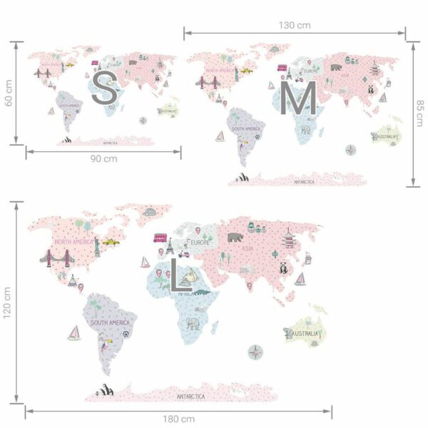 Wereldkaart muurstickers roze 150 x 100 cm Kinderkamer - Afbeelding 5