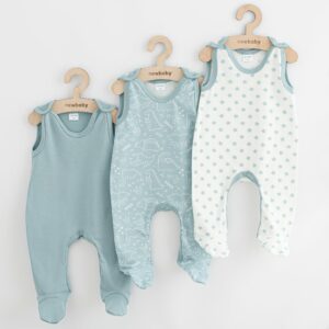 Baby rompertjes - 3-delige set - 100% katoen - Mint, dinosaurus en sterren
