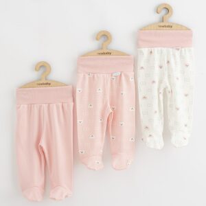 Babybroekjes - 3 stuks - Roze en wit - Voetjes - Maat 56 (0-3m)