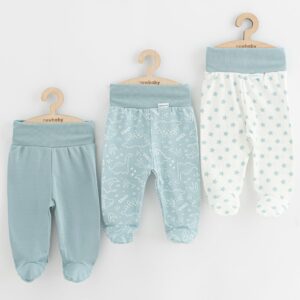 Babybroekjes - 3-delige set - Effen blauw - Dinosaurussen