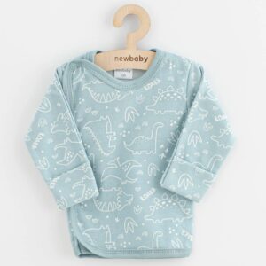 Babyshirt - Lichtblauw - Dino's en voetafdrukken - Maat 68 (3-6 maanden)