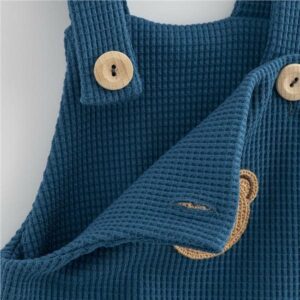 Kinderbroek - Blauwe bretels - Berenkop applicatie - Maat 56 (0-3m)