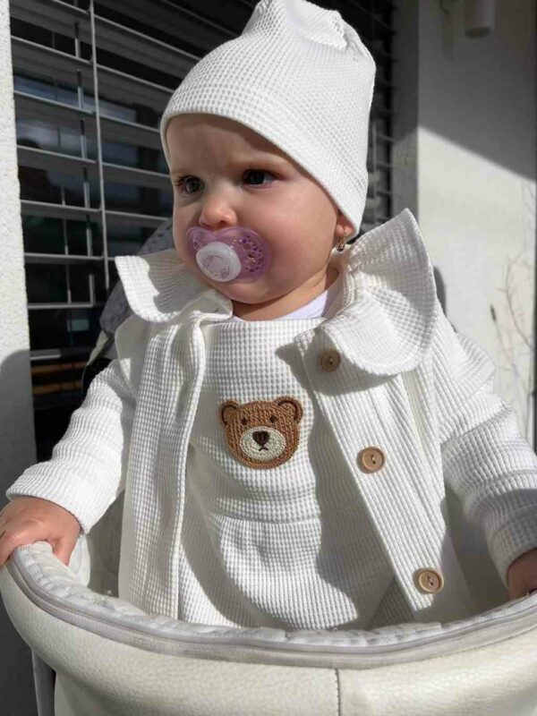 Baby Muts - Katoen - Wafelpatroon - Wit - Maat 92/98 - Babyhoofddeksel - Afbeelding 2
