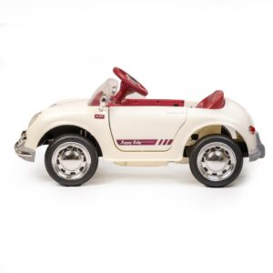 Retro Elektrische Kinderauto Parelwit – Met Afstandsbediening en Muziek