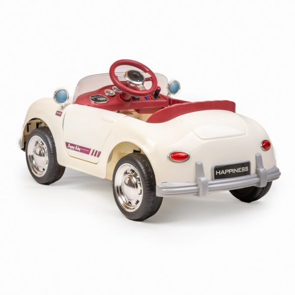 Retro Elektrische Kinderauto Parelwit – Met Afstandsbediening en Muziek - Afbeelding 2