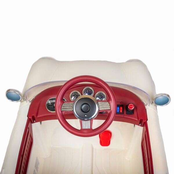 Retro Elektrische Kinderauto Parelwit – Met Afstandsbediening en Muziek - Afbeelding 5