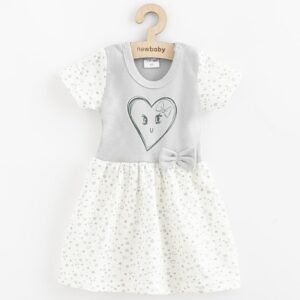 Katoenen Babyjurk - Grijze Top - Bloemenprint Mouwen - Hartafbeelding