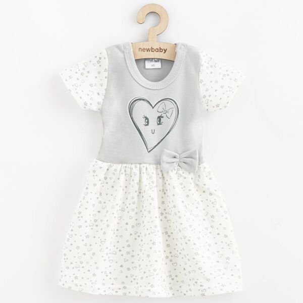 Katoenen Babyjurk - Grijze Top - Bloemenprint Mouwen - Hartafbeelding