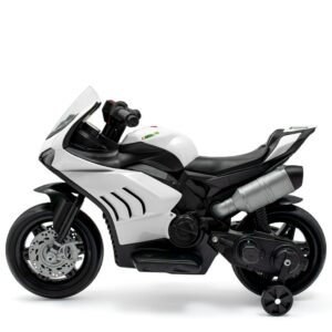 Elektrische motorfiets - Wit met zwart - Steunwielen