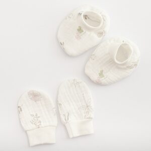 Baby katoen set - caps en wantjes - 100% katoen - bloemmotief