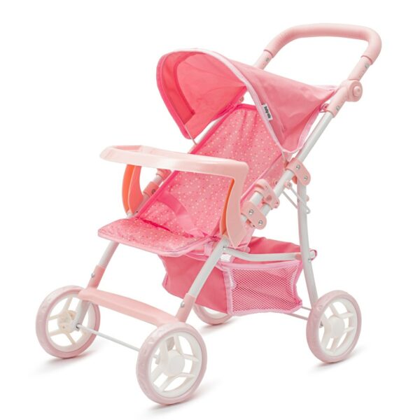 Roze Poppenwagen met Stippen en Veiligheidsstang
