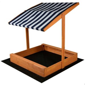 Houten zandbak met zonnescherm - 120x120 cm - Blauw wit