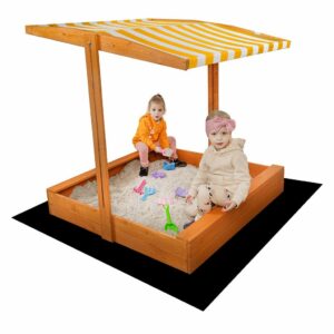 Houten zandbak met luifel - 120x120 cm - Geel en wit