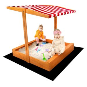 Houten zandbak 120x120 cm met luifel - rood-wit