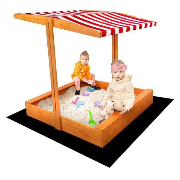 Houten zandbak 120x120 cm met luifel - rood-wit