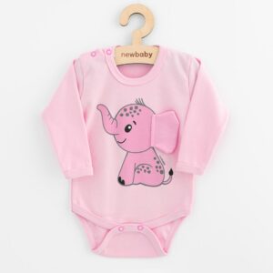 Babyrompertje - Roze - Olifant met 3D-oren - Katoen, lange mouwen