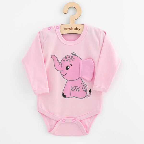 Babyrompertje - Roze - Olifant met 3D-oren - Katoen, lange mouwen