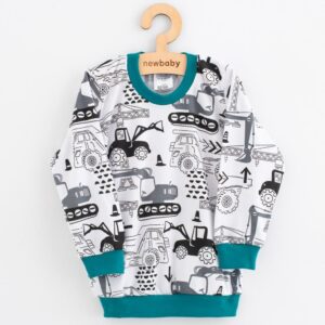 Kinderpyjama - Trui met bouwvoertuigen - Effen groene broek