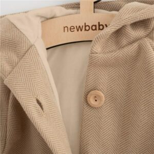 Babyjacket - Lichtbruin - Visgraatpatroon - Capuchon - Katoenen voering