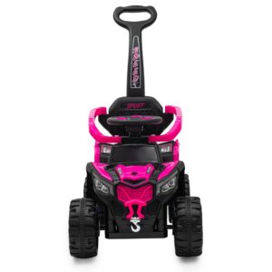 Kinderauto Quad Zwart Roze met Duwstang