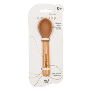 Babylepel - Bruin - Siliconen met houten handvat