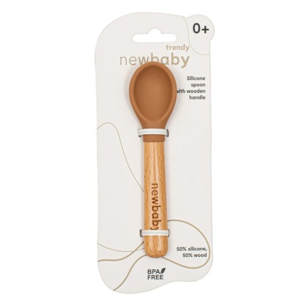 Babylepel - Bruin - Siliconen met houten handvat
