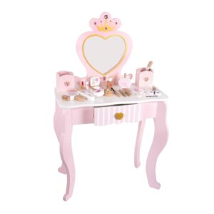 Kaptafel Witte Hout met Roze Hart Spiegel en Make-up