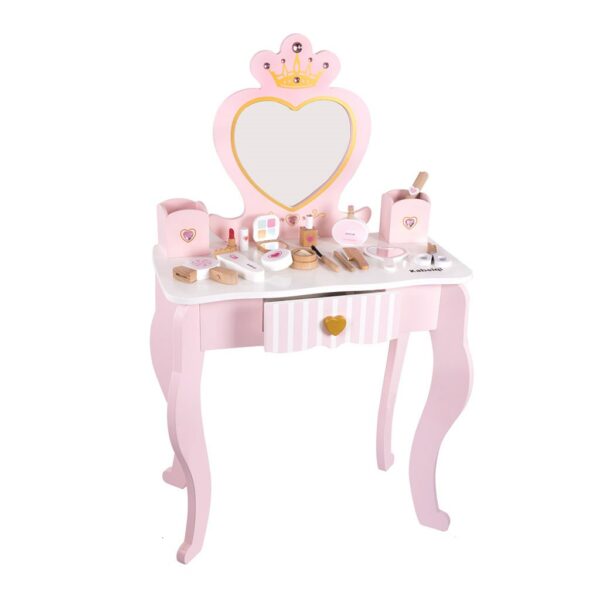 Kaptafel Witte Hout met Roze Hart Spiegel en Make-up