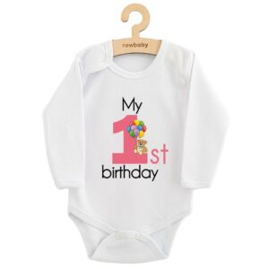 Babyromper - Lange mouwen - My First Birthday - Roze - Knuffelbeer