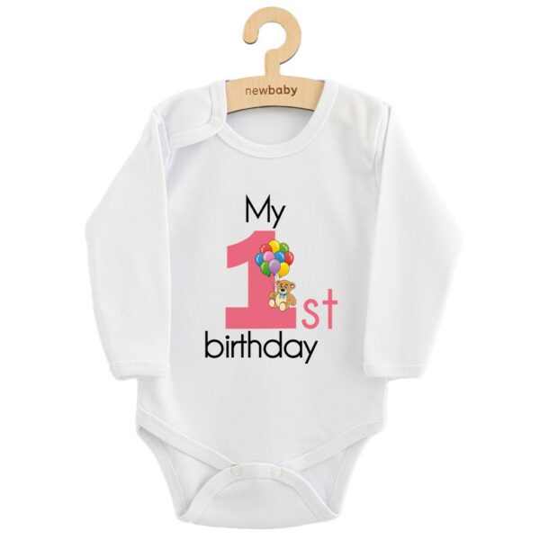 Babyromper - Lange mouwen - My First Birthday - Roze - Knuffelbeer
