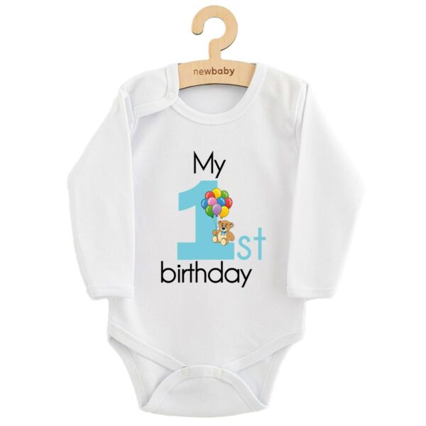 Babyromper - My 1st birthday - Blauwe teddybeer - Longsleeve
