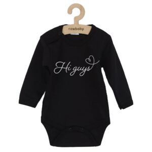 Baby Romper - lange mouwen - zwarte romper - print "Hi guys"