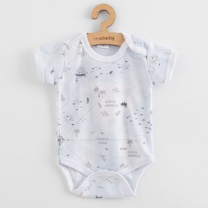 Short Sleeve Baby Bodysuit - Lichtblauw - Wereldkaart print