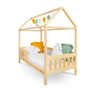 Kinderbed CASTELLO - 160x80 cm - Naturel Huisbed - Met Uitvalbeveiliging