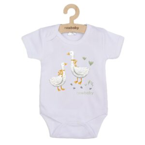 Baby rompertje - Korte mouwen - Witte ganzen print - 100% katoen