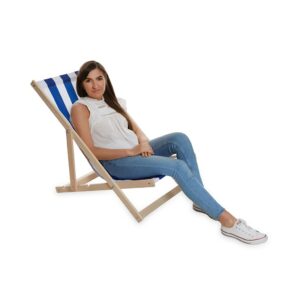 Beukenhouten Tuin- en Strandstoel blauw-wit – inklapbaar en comfortabel