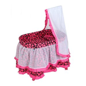 Poppenwieg in roze en zwart met grote stippen